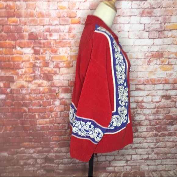 Vintage 80s Belle Pointe Red and Blue Button Down Cardigan Sweater - Picture 3 of 10